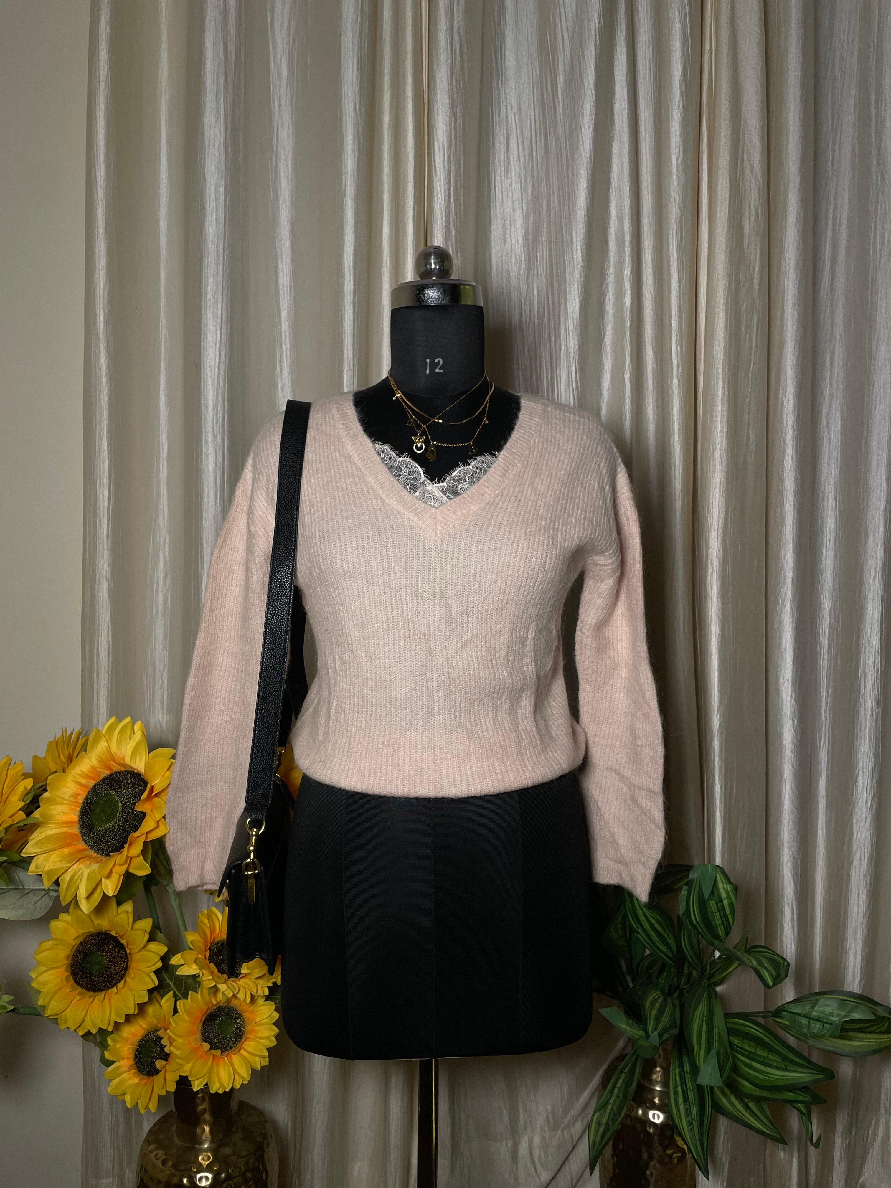 Blush V-Neck Cozy Knit Sweater