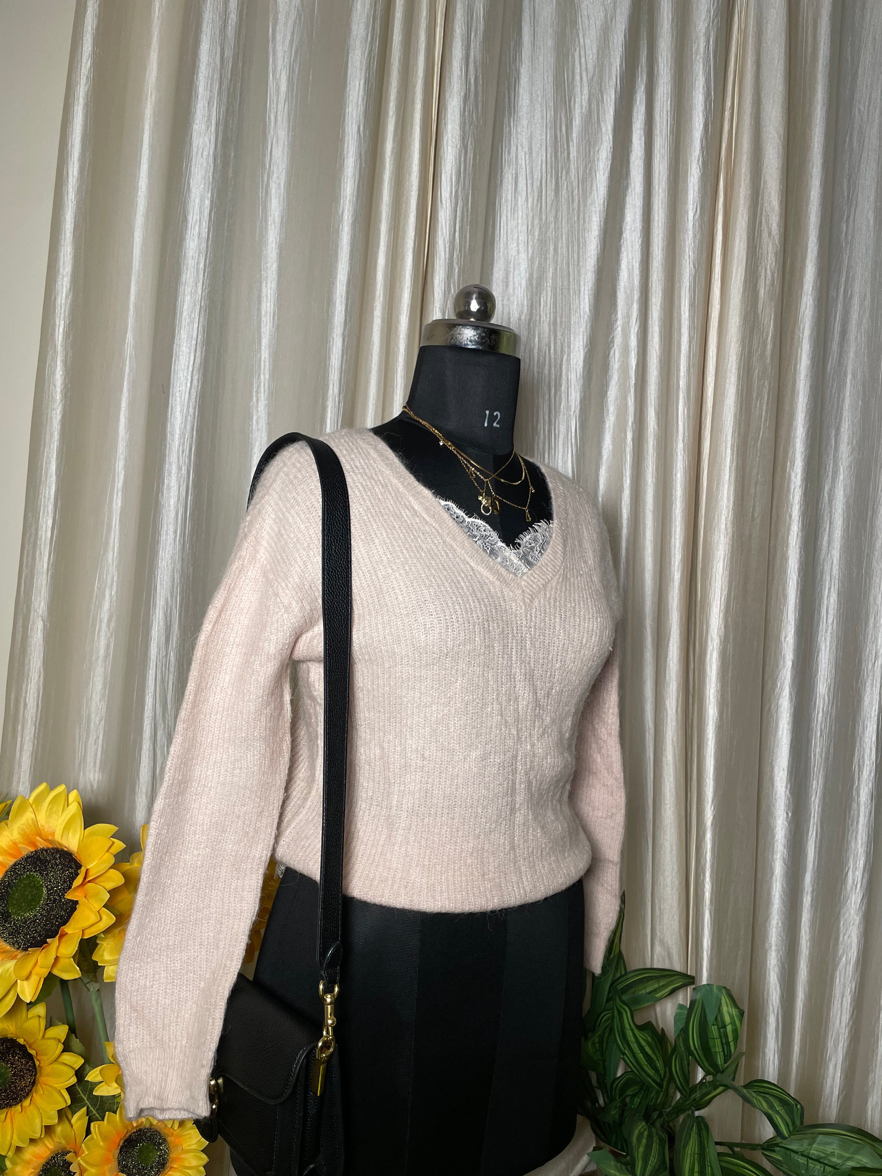 Blush V-Neck Cozy Knit Sweater