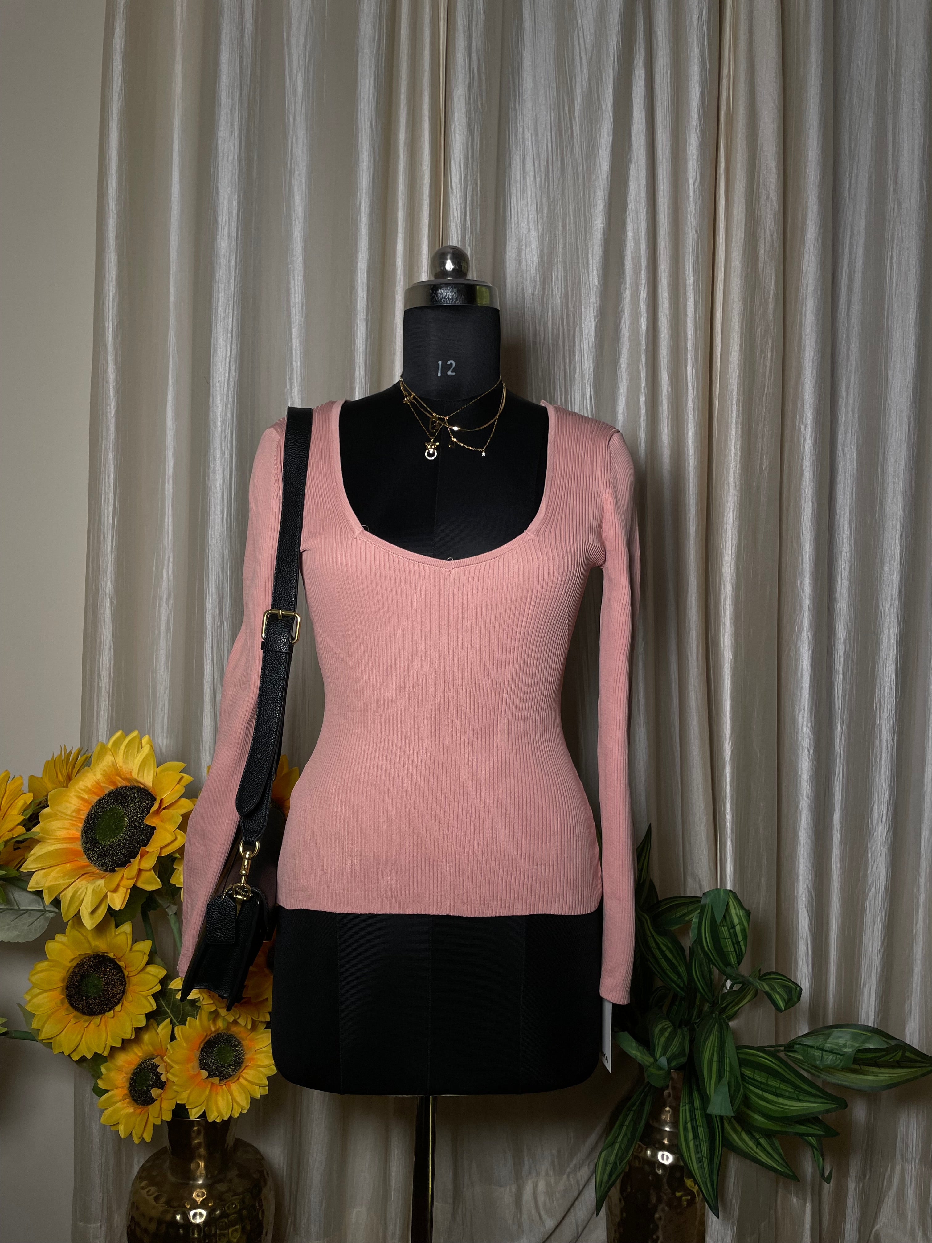 Blush Ribbed Criss-Back Sweetheart Top