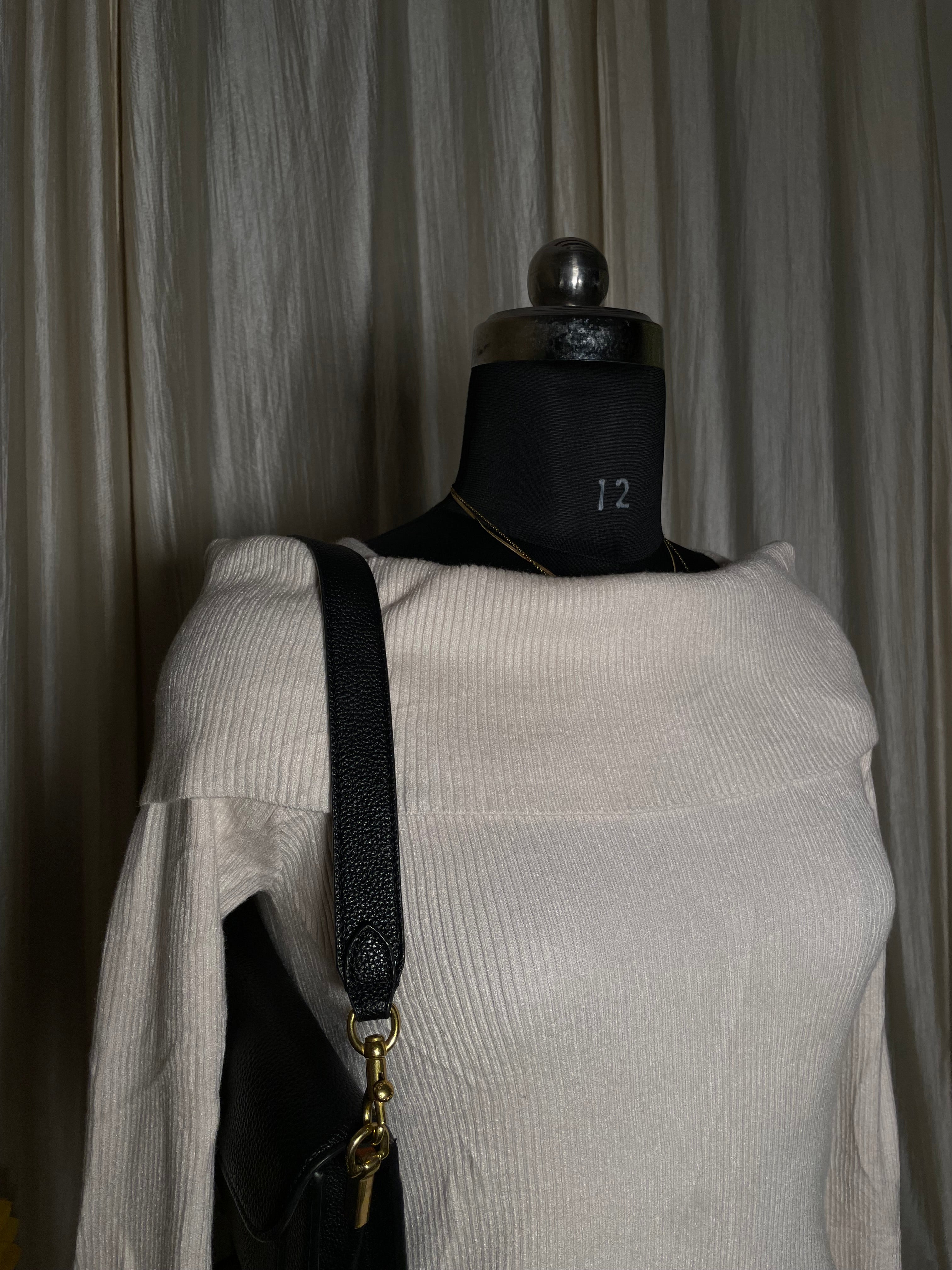 Champagne Off-Shoulder Ribbed Knit Top