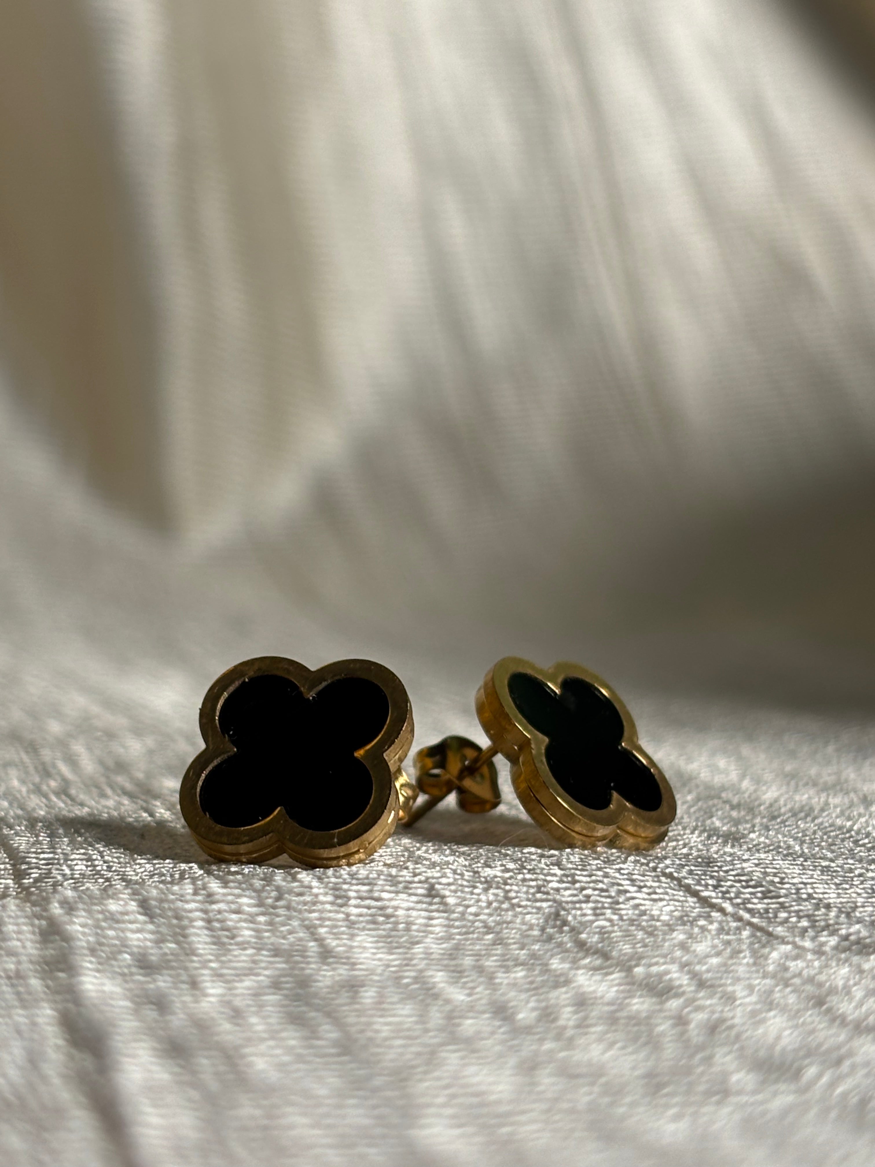 Black Clover Gold Stud Earrings