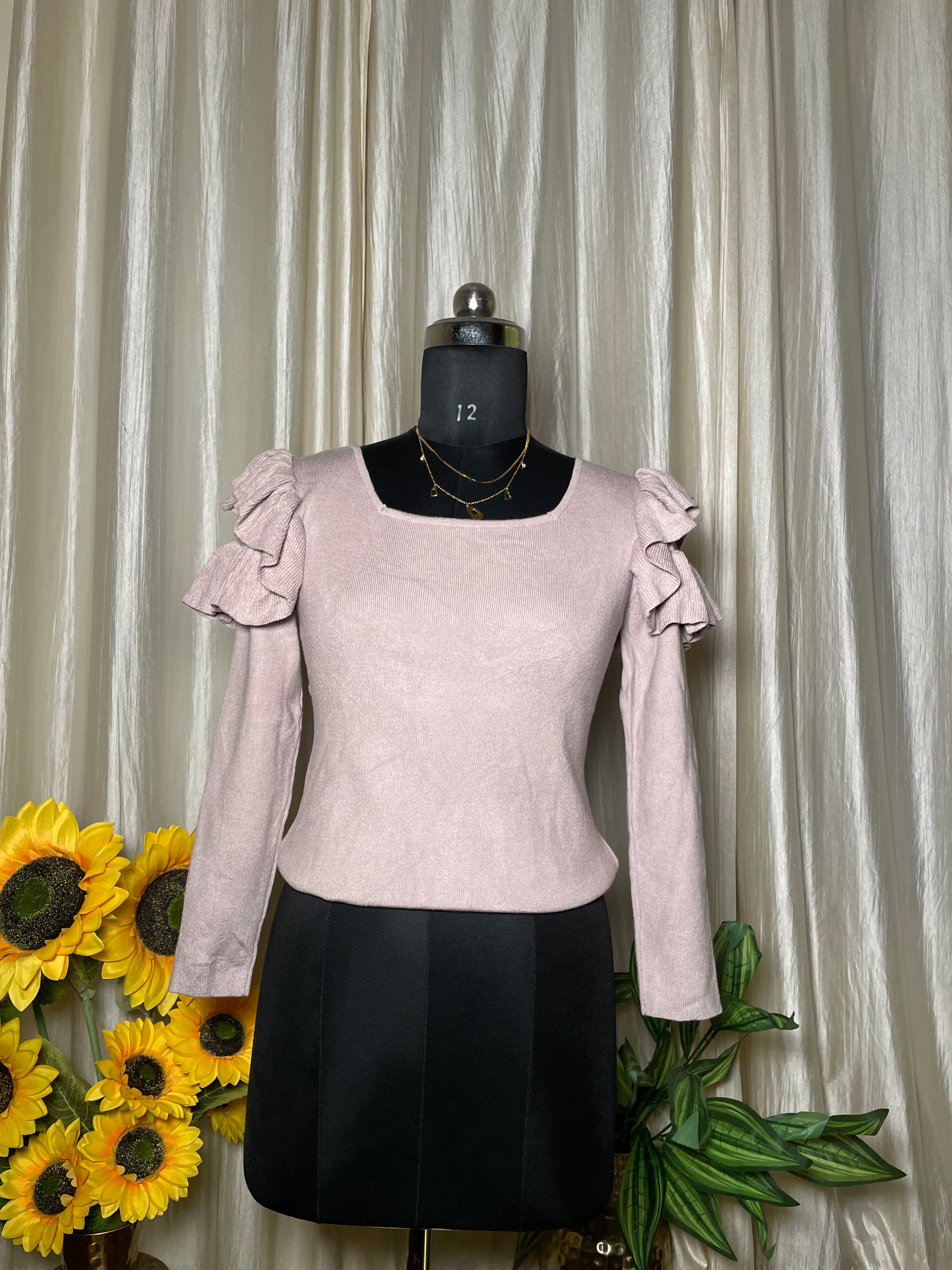 Blush Ruffle Elegance Knit Top