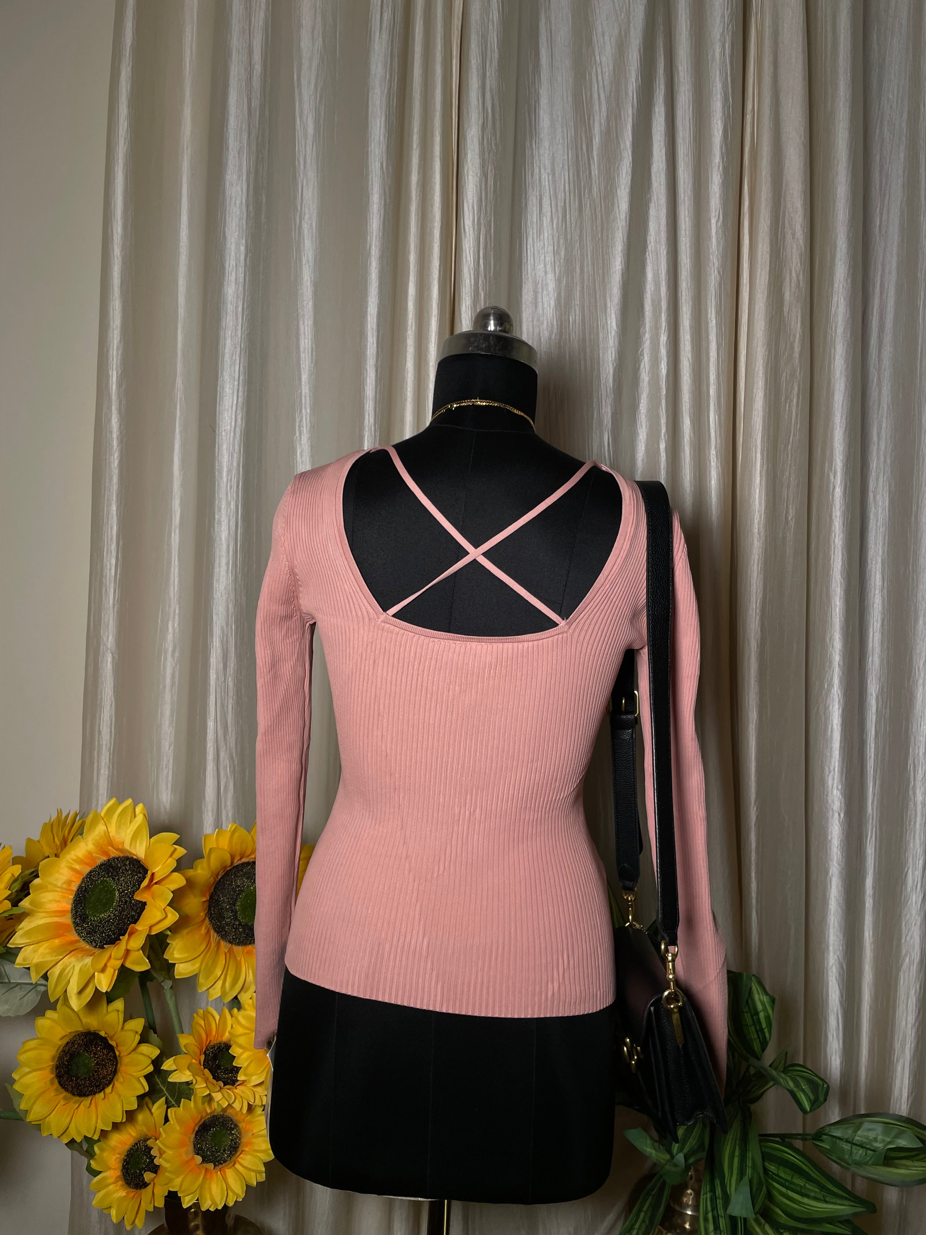 Blush Ribbed Criss-Back Sweetheart Top